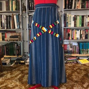 VTG denim wrap skirt with big multi color X detail